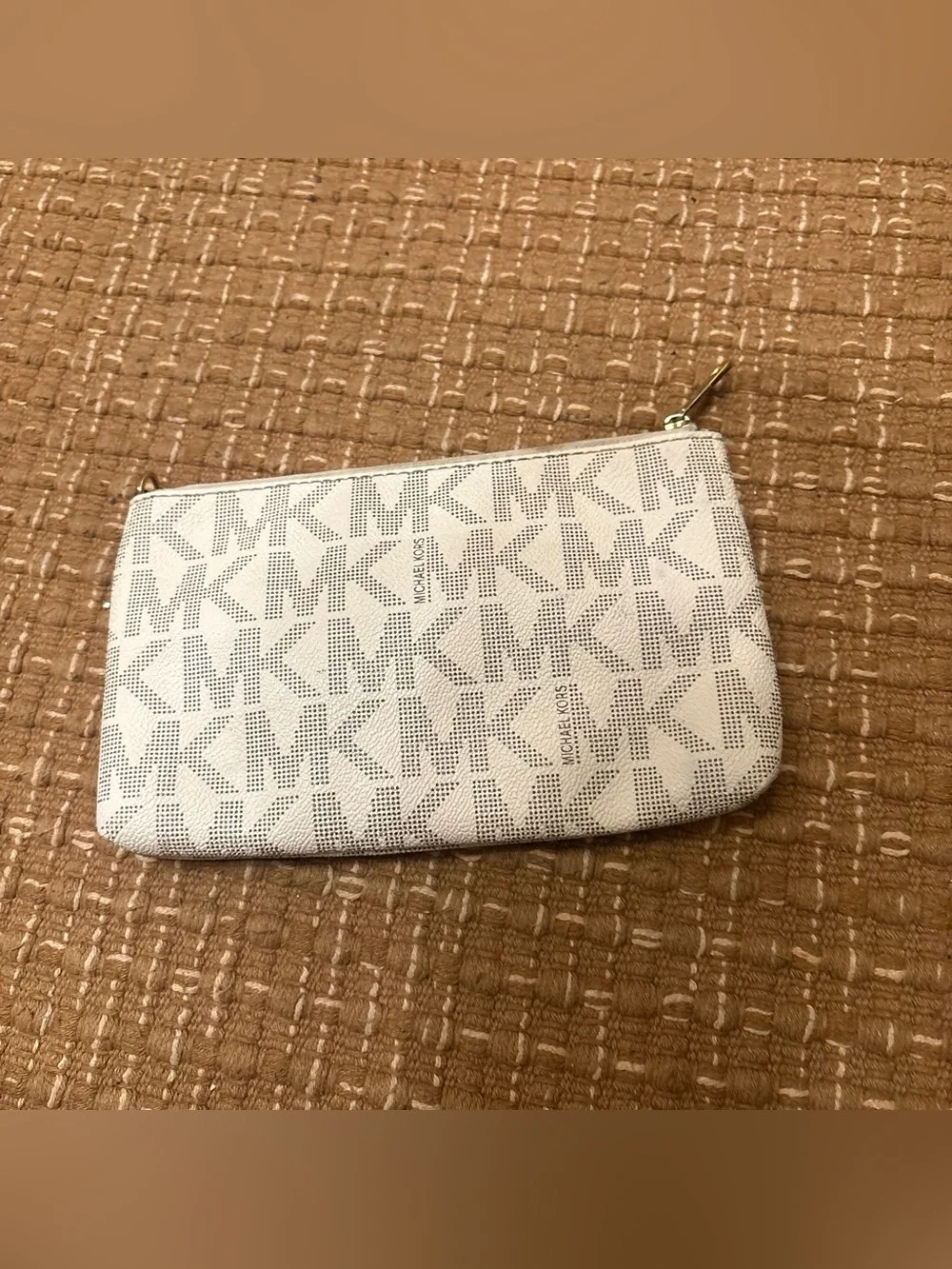 Michael Kors Cream Logo Wristlet Clutch with Gold Hardware